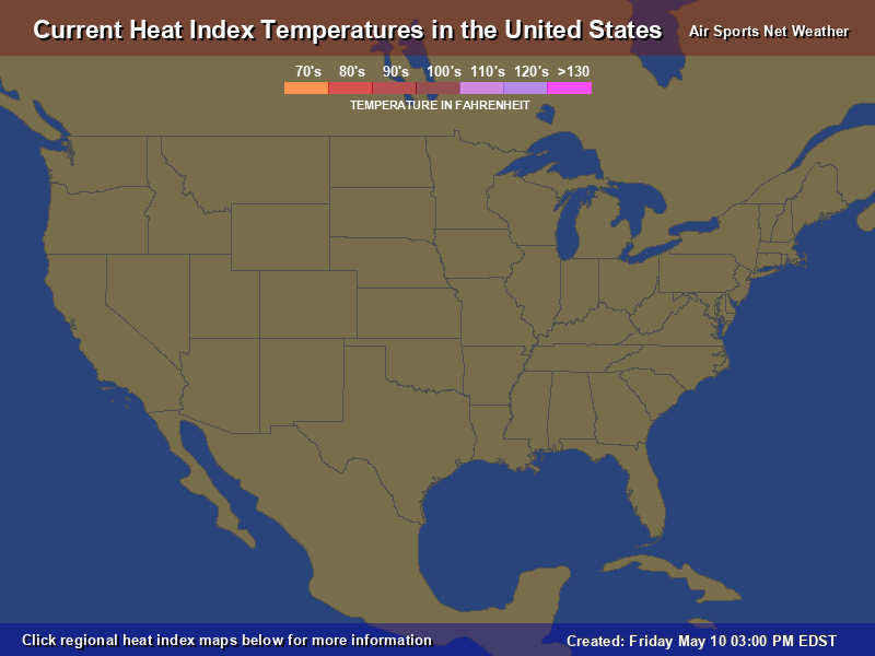 Current - Heat Index Map for the United States /                 usAirNet.com