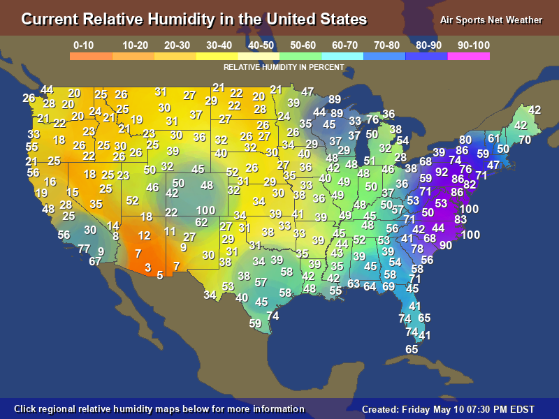 Relative Humidity Map for the United States
