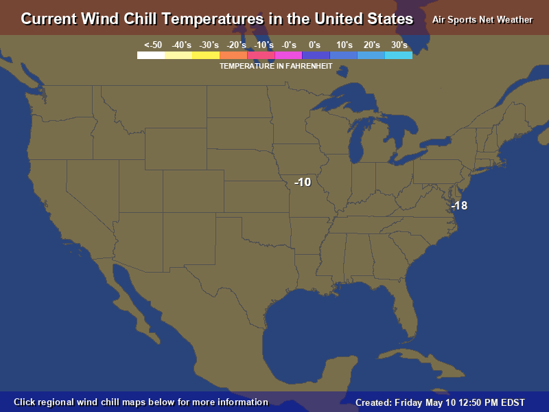 Current - Wind Chill Map for the United States /                 usAirNet.com