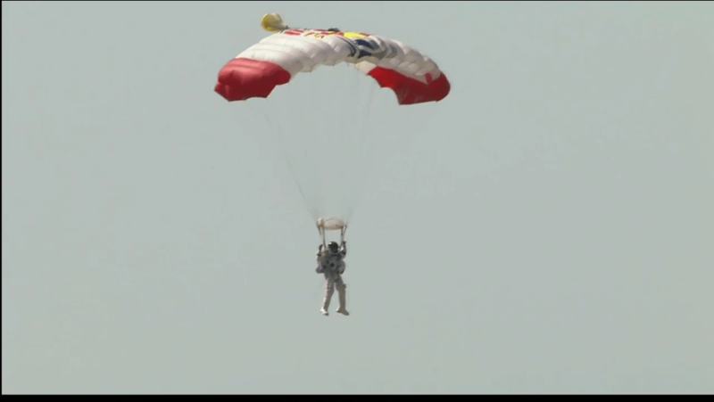 Felix under canopy after a long drop