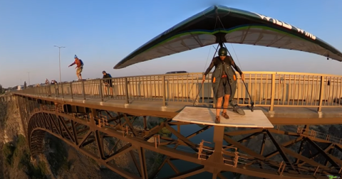 Hang Glider Launch off Perrine Bridge